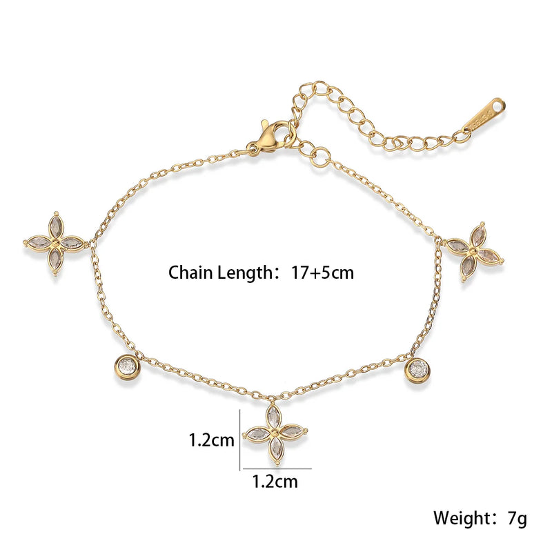 Gold Flower CZ Charm Bracelet
