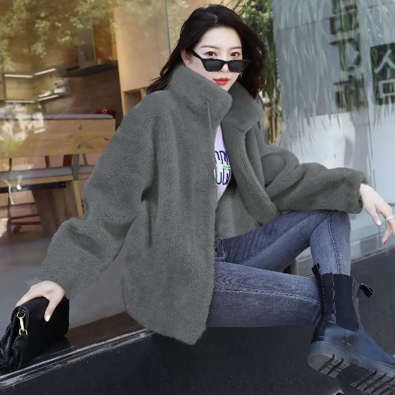 Double Fleece Stand Collar Coat