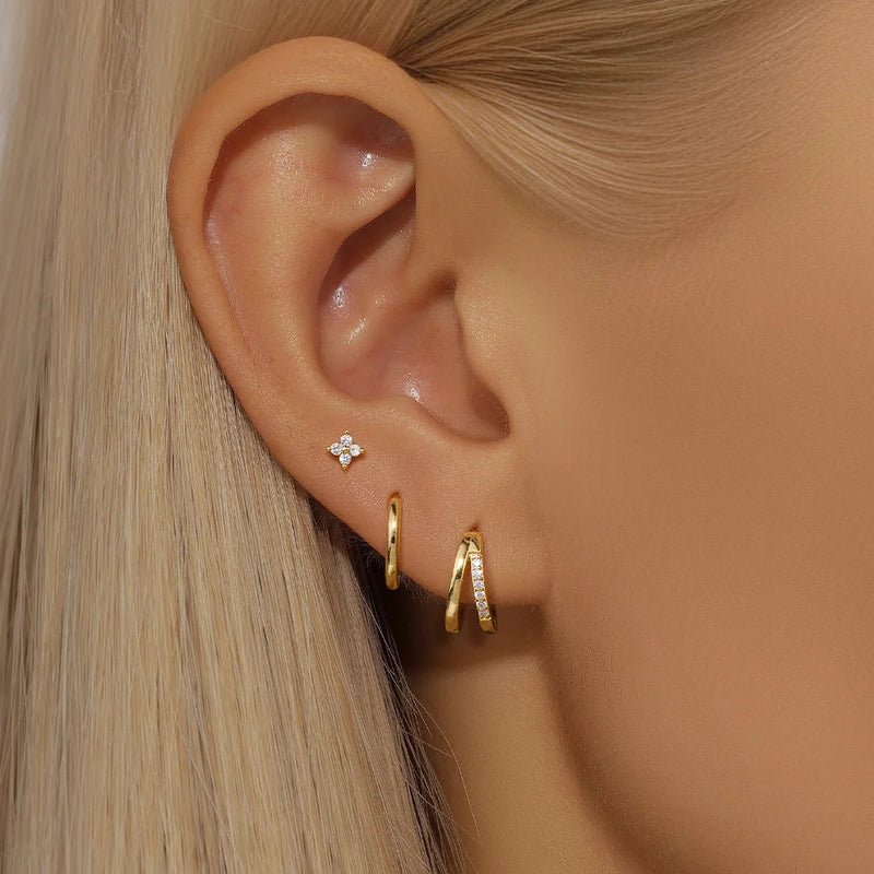 Sterling Silver Flower Hoop Earrings Set