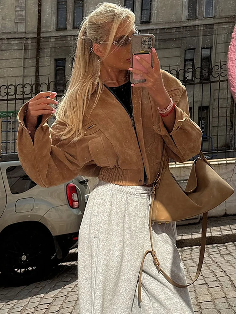 Suede Single-Breasted Short Jacket