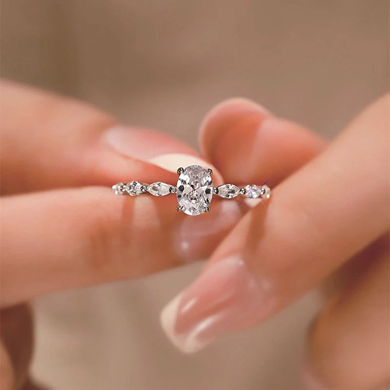 Sterling Silver Oval Zircon Ring
