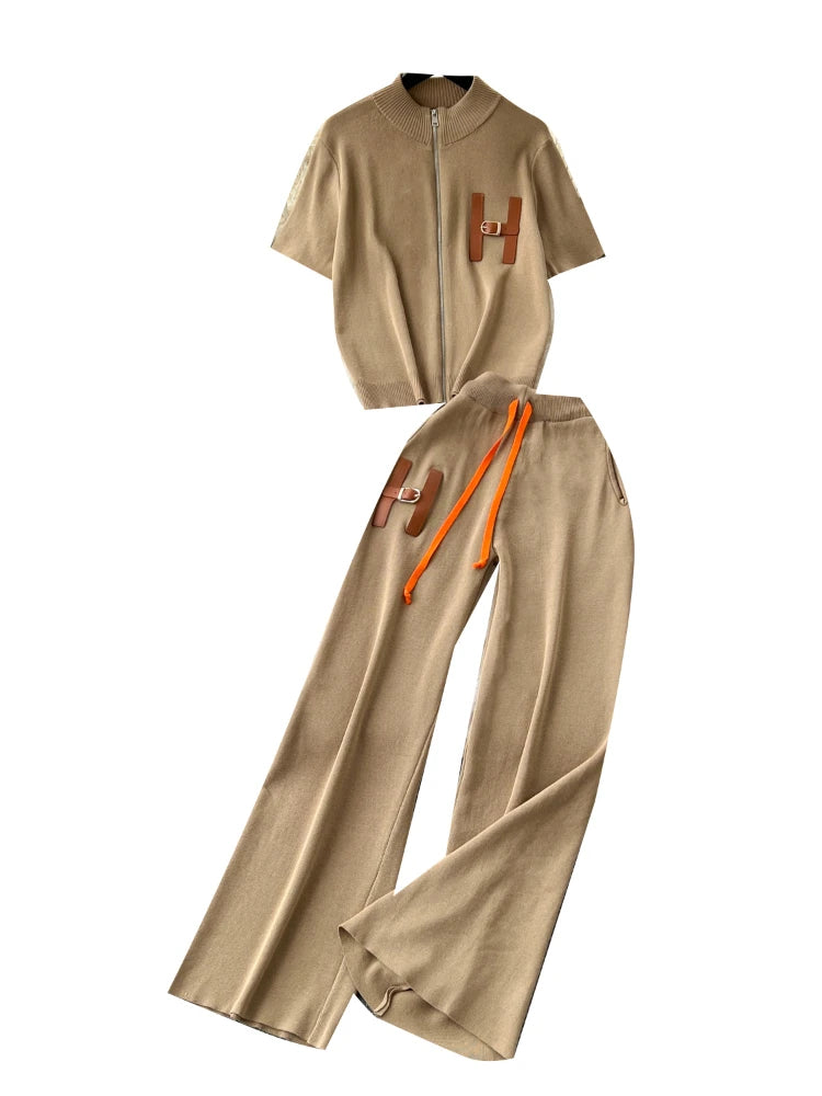 Knitted Two-Piece Set (Cardigan & Wide-Leg Pants)