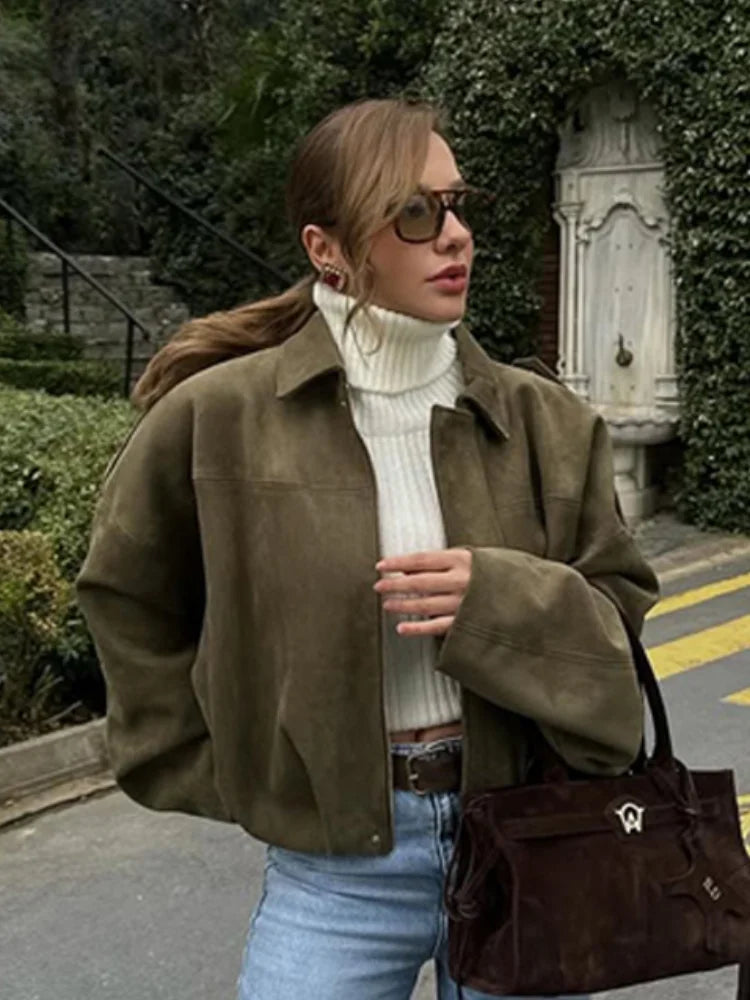Suede Single-Breasted Short Jacket