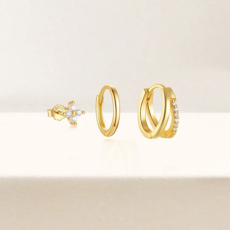 Sterling Silver Flower Hoop Earrings Set
