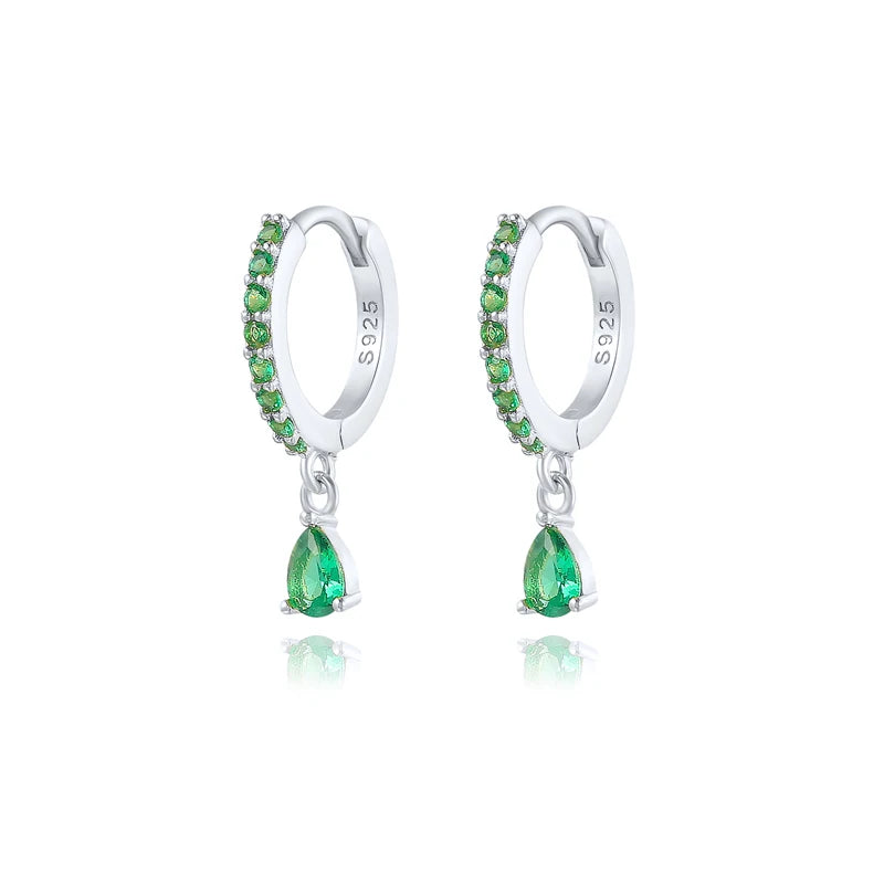 Sterling Silver Colorful Zircon Hoop Earrings