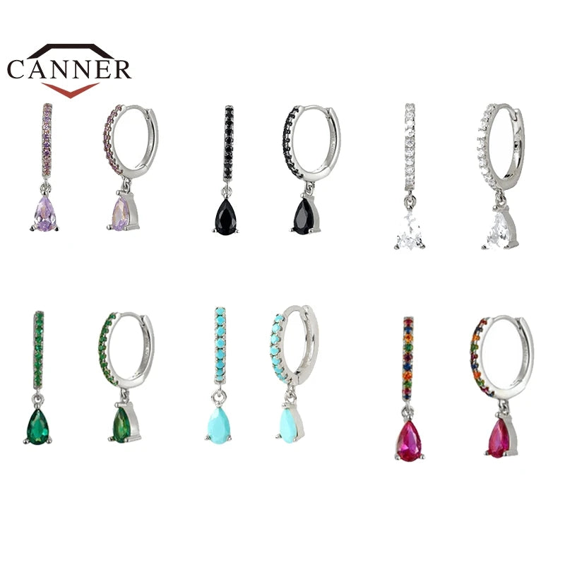 Sterling Silver Colorful Zircon Hoop Earrings