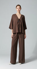 Amara Brown Batwing Pants Set