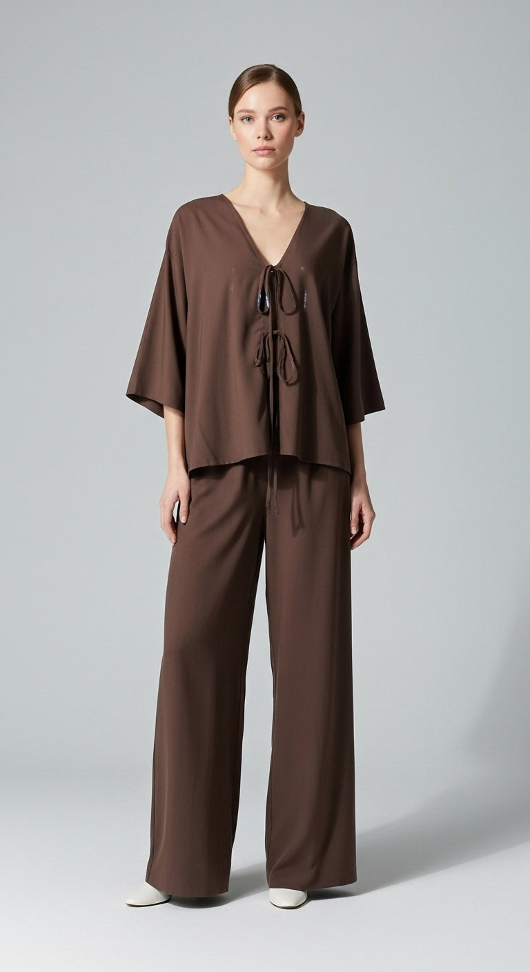 Amara Brown Batwing Pants Set