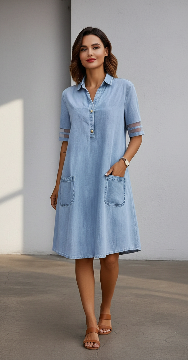 Lina Denim Short-Sleeve Dress