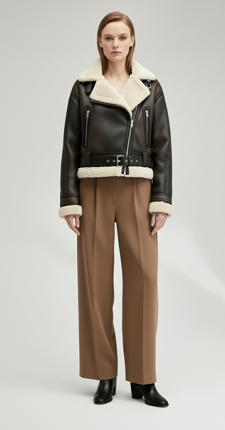 Rhea Faux Shearling Belted Jacket