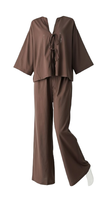 Amara Brown Batwing Pants Set