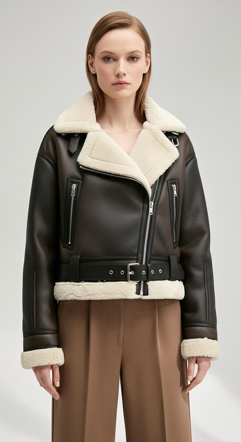 Rhea Faux Shearling Belted Jacket