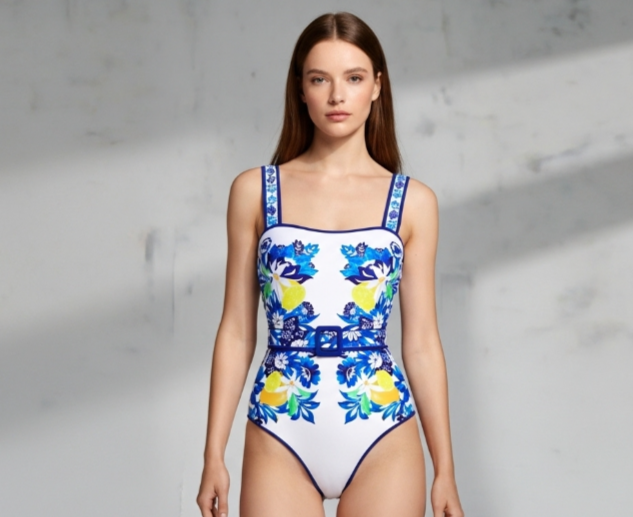 Long Sleeve Printed One-Piece Swimsuit Set