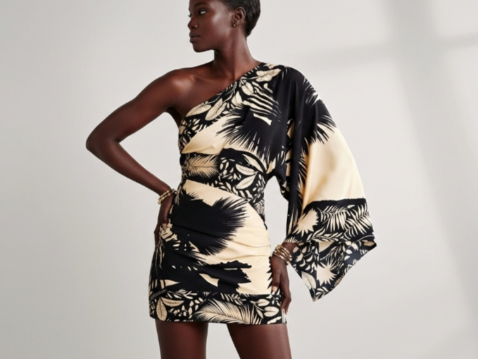 One-Shoulder Printed Mini Dress